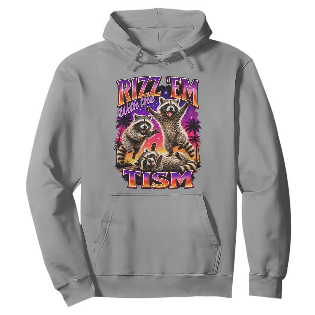 Rizz Em With The Tism Funny Raccoon Hoodie Trash Panda Vintage Bootleg Graphic