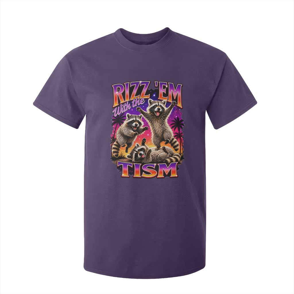 Rizz Em With The Tism Funny Raccoon T Shirt For Kid Trash Panda Vintage Bootleg Graphic