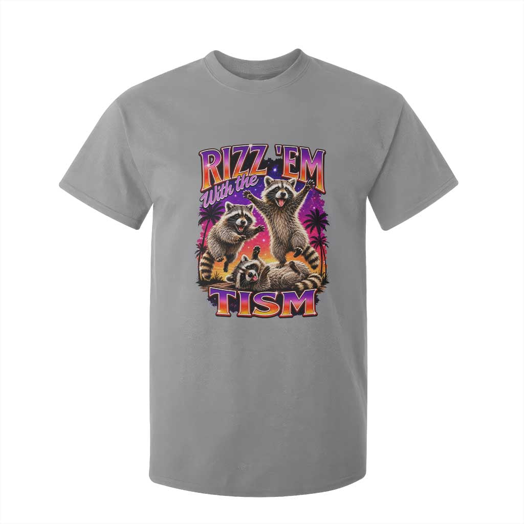 Rizz Em With The Tism Funny Raccoon T Shirt For Kid Trash Panda Vintage Bootleg Graphic