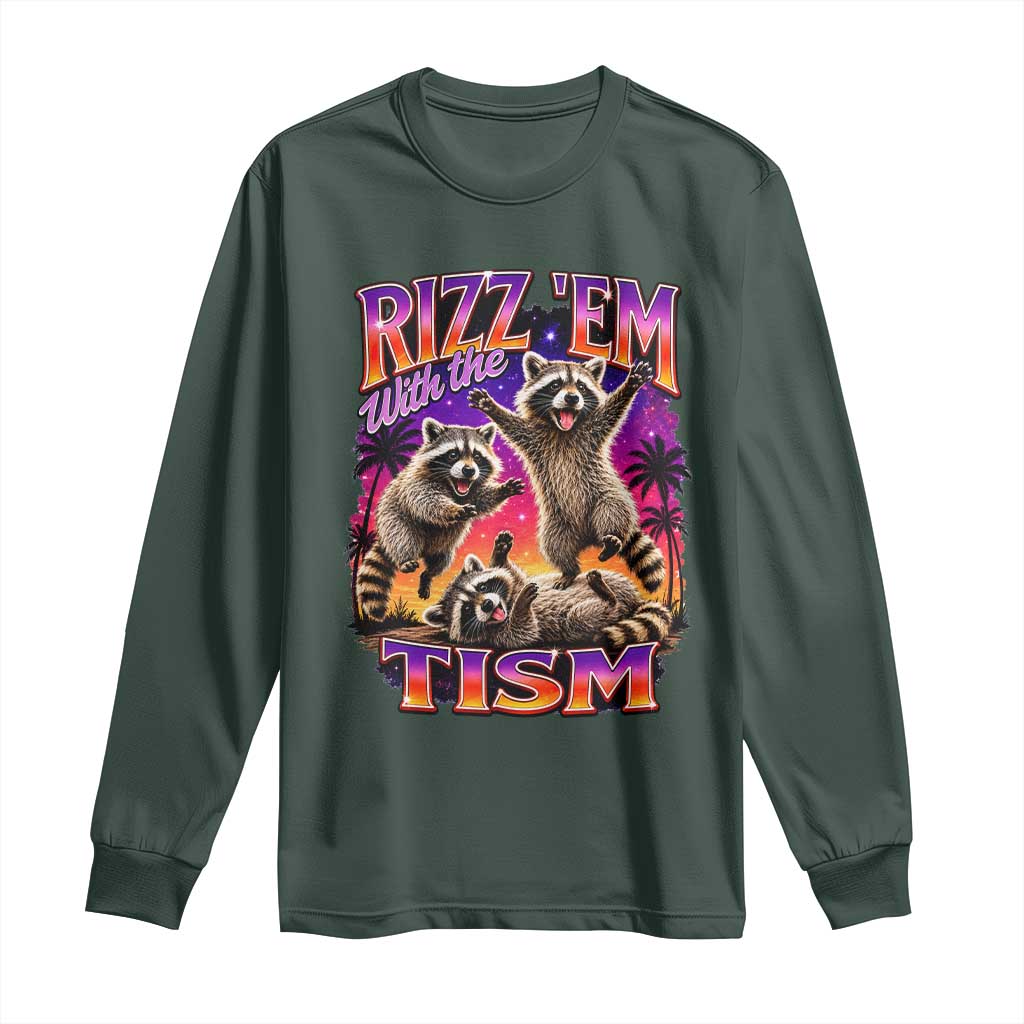 Rizz Em With The Tism Funny Raccoon Long Sleeve Shirt Trash Panda Vintage Bootleg Graphic