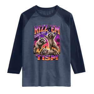 Rizz Em With The Tism Funny Raccoon Raglan Shirt Trash Panda Vintage Bootleg Graphic