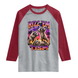Rizz Em With The Tism Funny Raccoon Raglan Shirt Trash Panda Vintage Bootleg Graphic