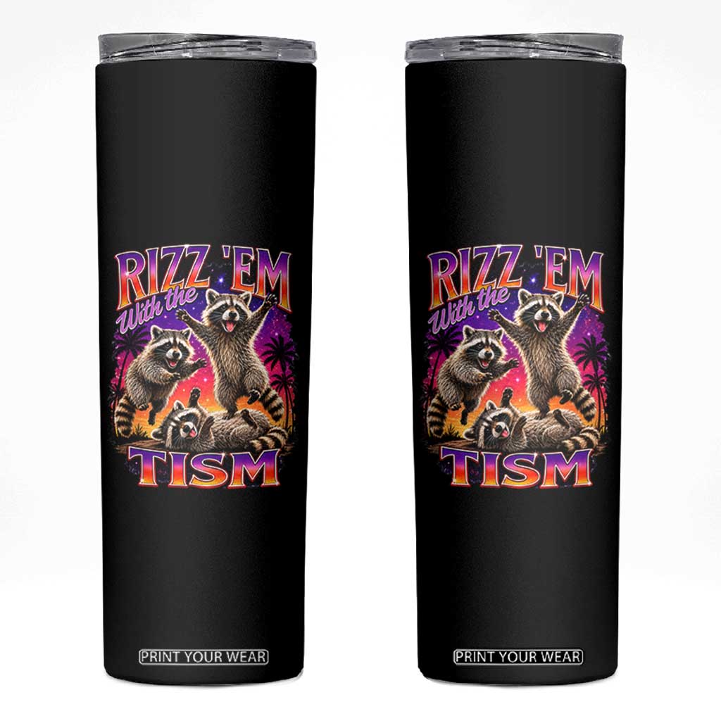Rizz Em With The Tism Funny Raccoon Skinny Tumbler Trash Panda Vintage Bootleg Graphic TS02 Black Print Your Wear