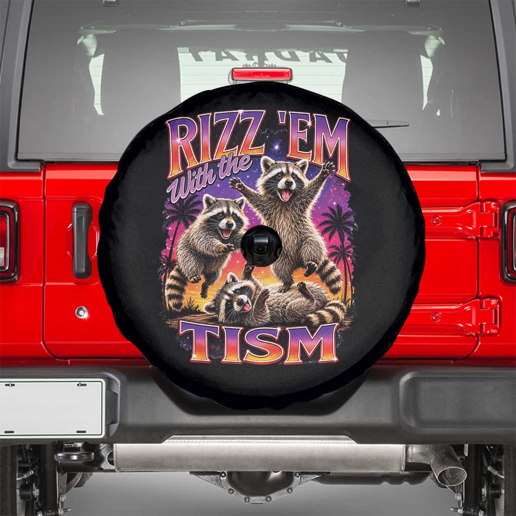 Rizz Em With The Tism Funny Raccoon Spare Tire Cover Trash Panda Vintage Bootleg Graphic