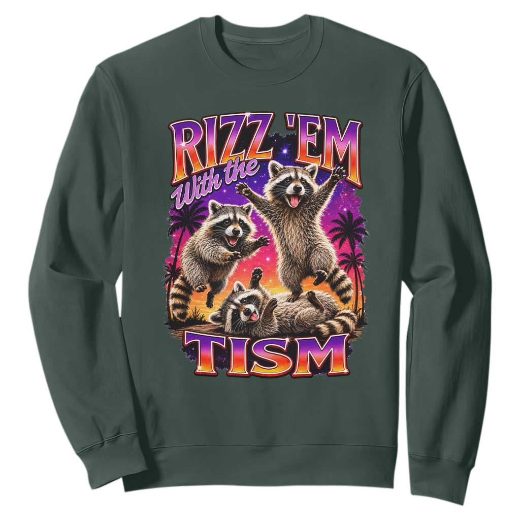 Rizz Em With The Tism Funny Raccoon Sweatshirt Trash Panda Vintage Bootleg Graphic