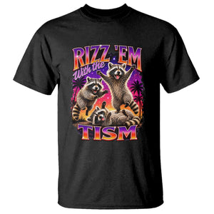Rizz Em With The Tism Funny Raccoon T Shirt Trash Panda Vintage Bootleg Graphic
