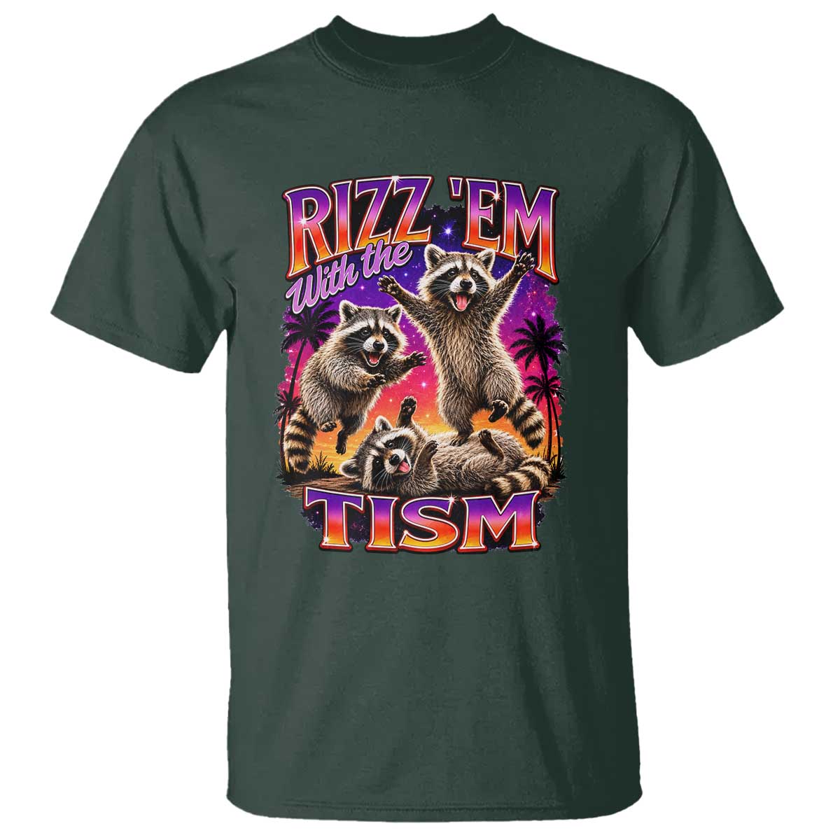 Rizz Em With The Tism Funny Raccoon T Shirt Trash Panda Vintage Bootleg Graphic