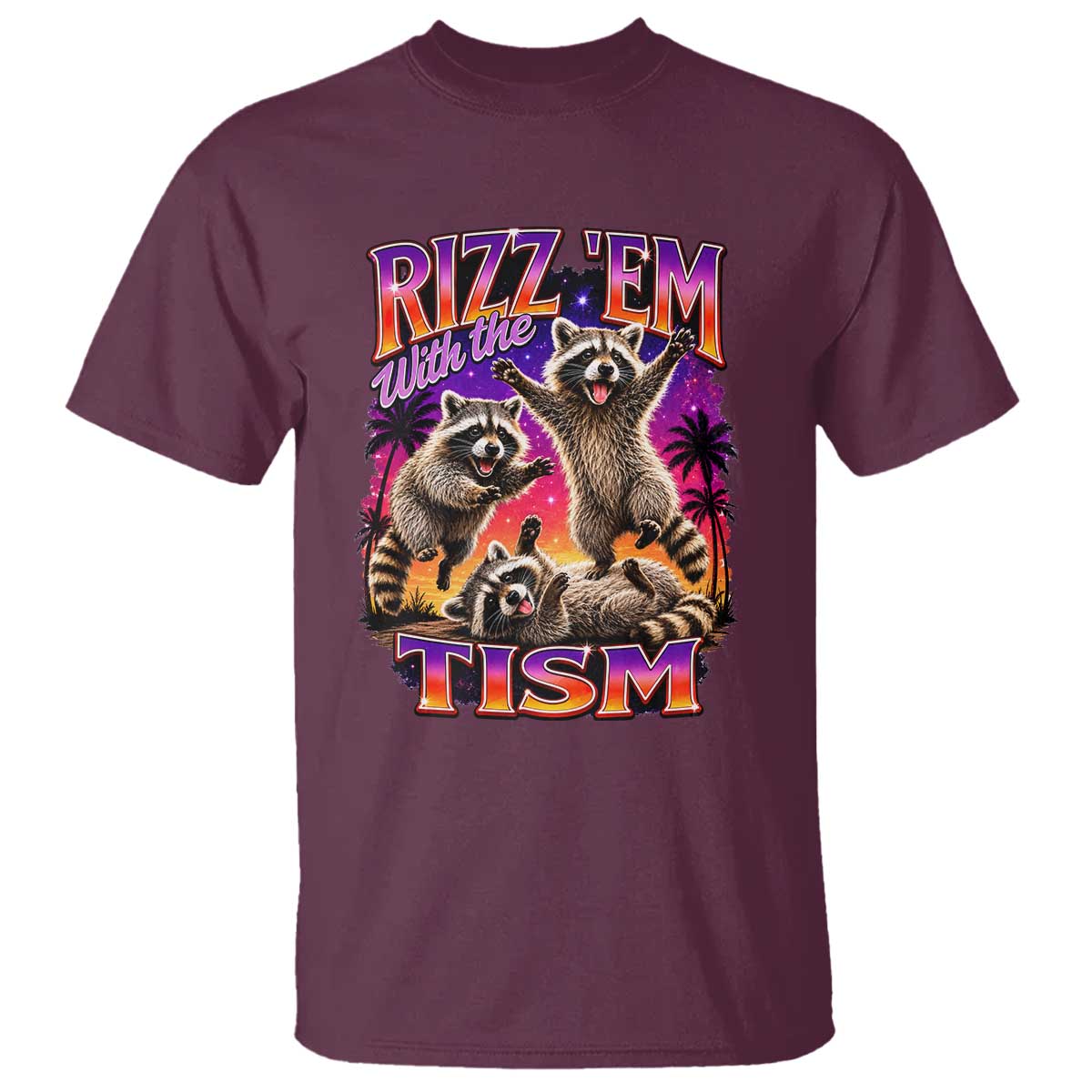 Rizz Em With The Tism Funny Raccoon T Shirt Trash Panda Vintage Bootleg Graphic