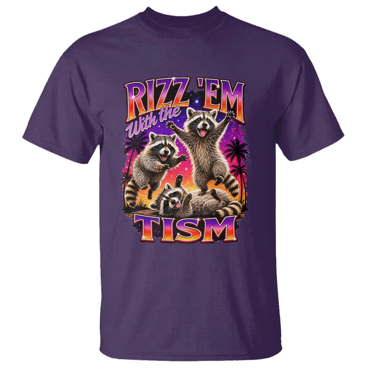 Rizz Em With The Tism Funny Raccoon T Shirt Trash Panda Vintage Bootleg Graphic