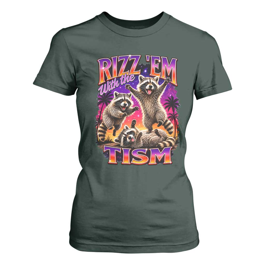 Rizz Em With The Tism Funny Raccoon T Shirt For Women Trash Panda Vintage Bootleg Graphic