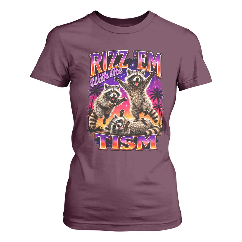 Rizz Em With The Tism Funny Raccoon T Shirt For Women Trash Panda Vintage Bootleg Graphic