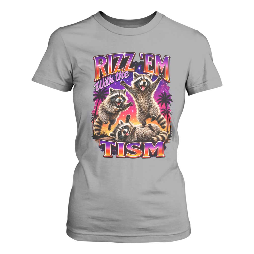 Rizz Em With The Tism Funny Raccoon T Shirt For Women Trash Panda Vintage Bootleg Graphic