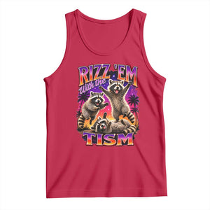 Rizz Em With The Tism Funny Raccoon Tank Top Trash Panda Vintage Bootleg Graphic