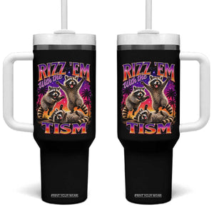 Rizz Em With The Tism Funny Raccoon Tumbler With Handle Trash Panda Vintage Bootleg Graphic