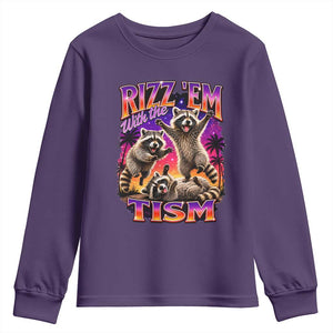 Rizz Em With The Tism Funny Raccoon Youth Sweatshirt Trash Panda Vintage Bootleg Graphic