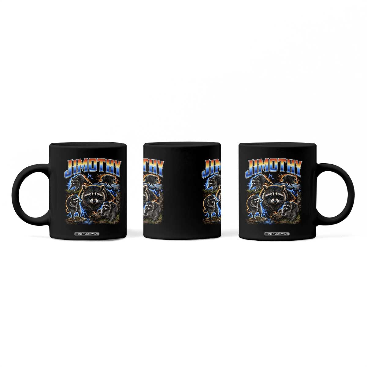 Jimothy the Raccoon Vintage 90s Bootleg Lightning Graphic Coffee Mug Viral Seattle Trash Panda