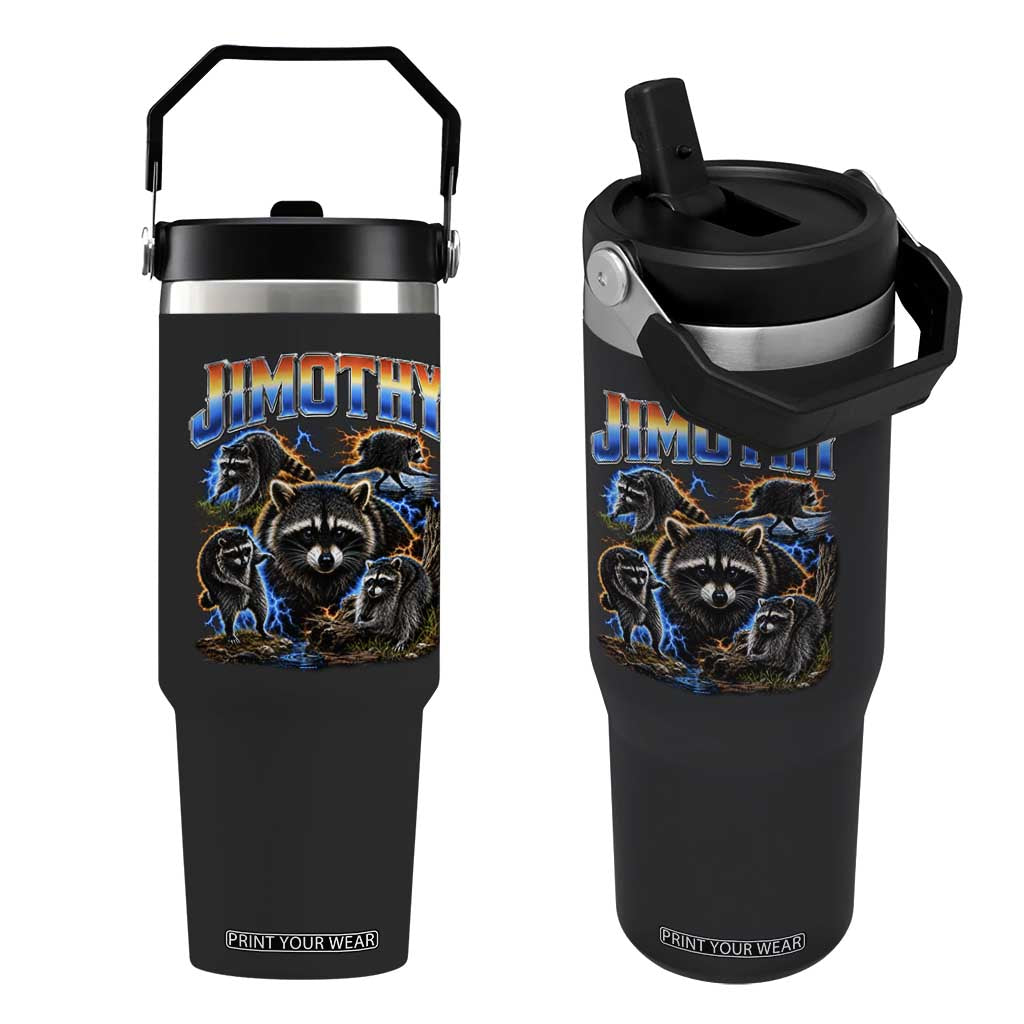 Jimothy the Raccoon Vintage 90s Bootleg Lightning Graphic Flip Straw Tumbler Viral Seattle Trash Panda TS02 One Size: 30 oz Black Print Your Wear