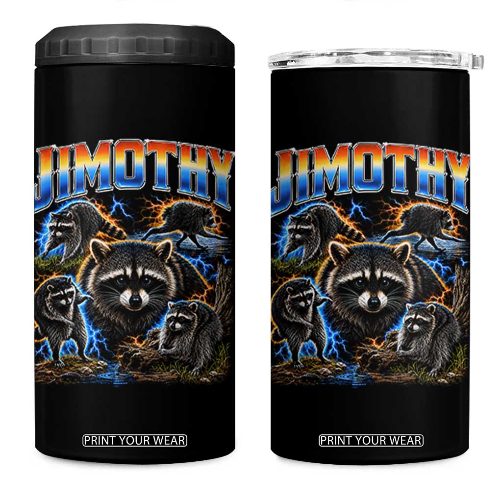Jimothy the Raccoon Vintage 90s Bootleg Lightning Graphic 4 in 1 Can Cooler Tumbler Viral Seattle Trash Panda