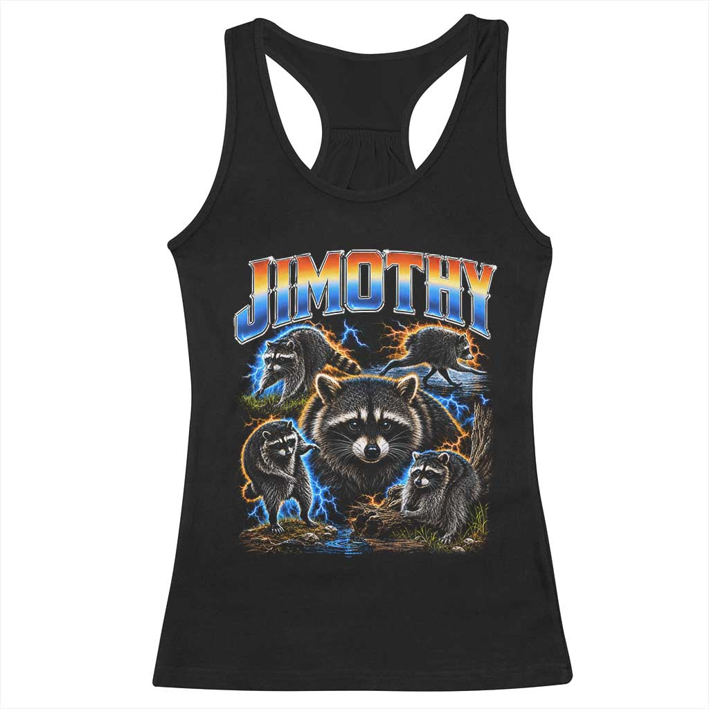 Jimothy the Raccoon Vintage 90s Bootleg Lightning Graphic Racerback Tank Top Viral Seattle Trash Panda TS02 Black Print Your Wear