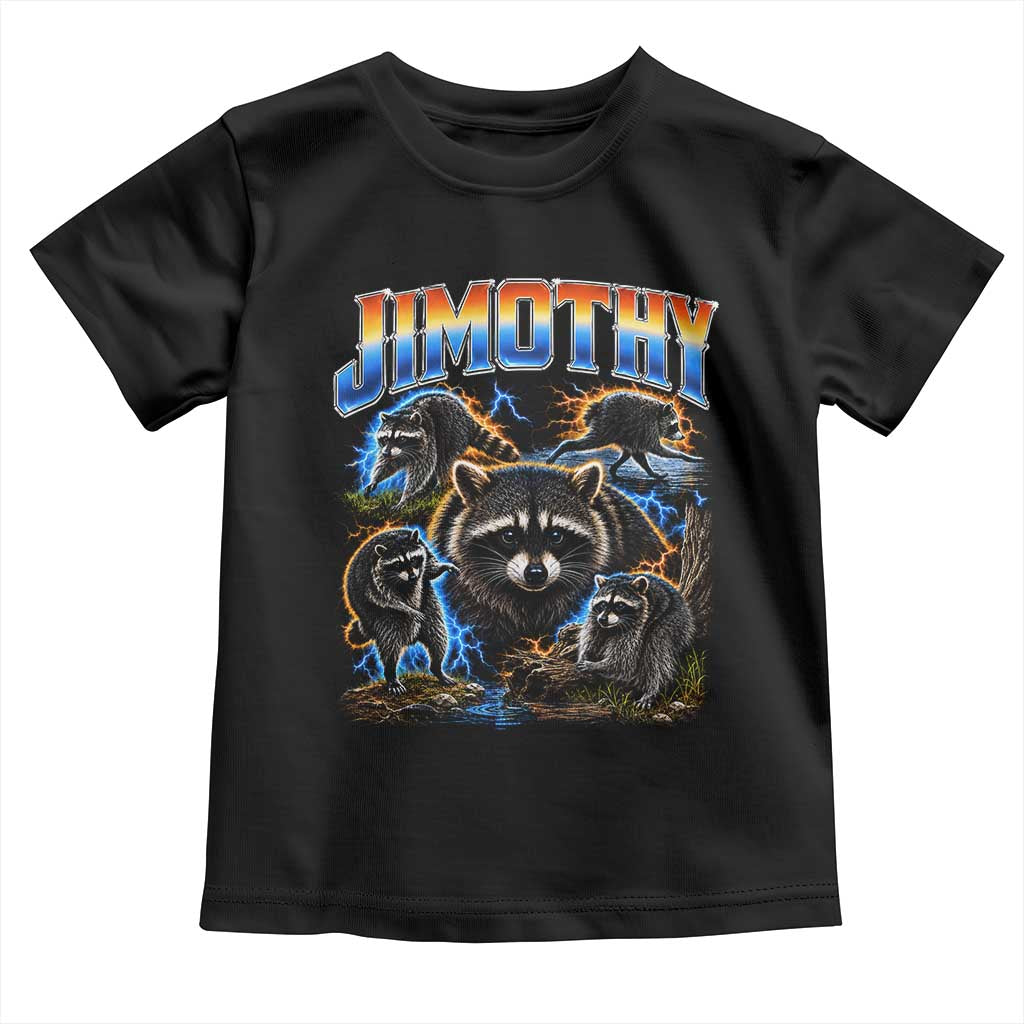 Jimothy the Raccoon Vintage 90s Bootleg Lightning Graphic Toddler T Shirt Viral Seattle Trash Panda TS02 Black Print Your Wear