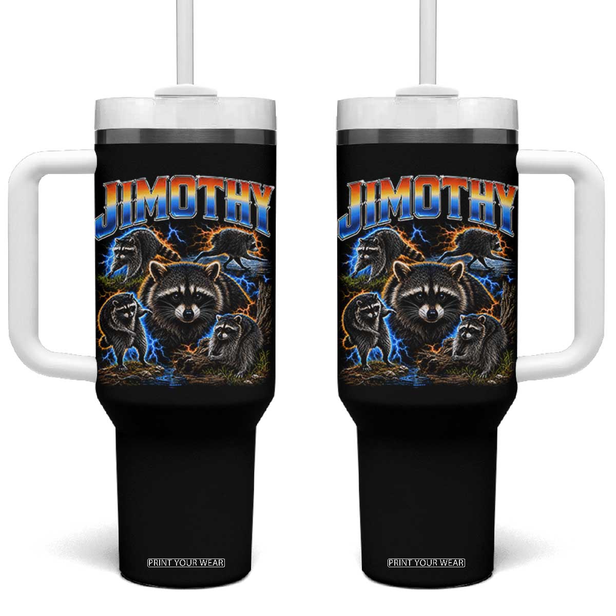 Jimothy the Raccoon Vintage 90s Bootleg Lightning Graphic Tumbler With Handle Viral Seattle Trash Panda TS02 One Size: 40 oz Black Print Your Wear