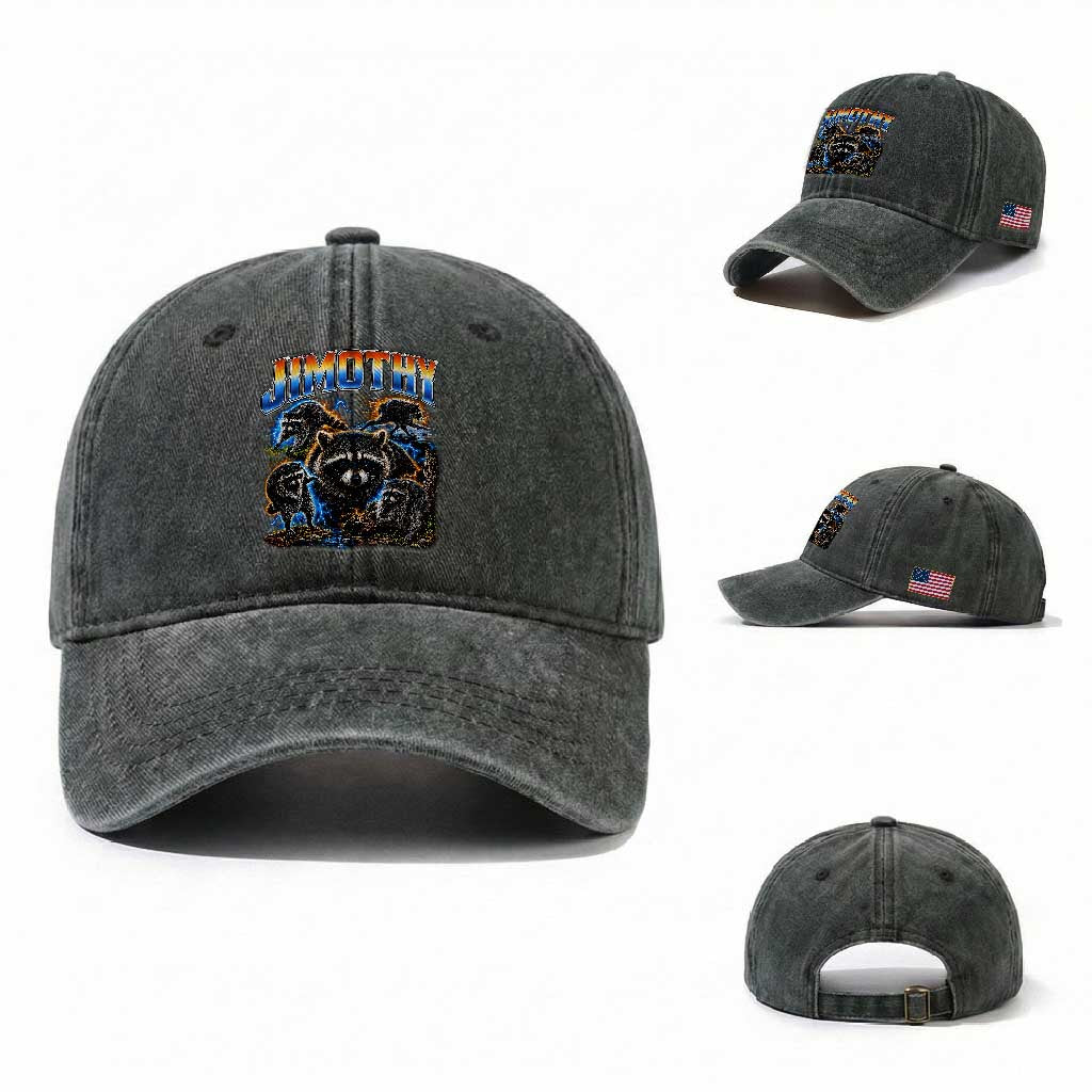 Jimothy the Raccoon Vintage 90s Bootleg Lightning Graphic Washed Cotton Baseball Cap Viral Seattle Trash Panda