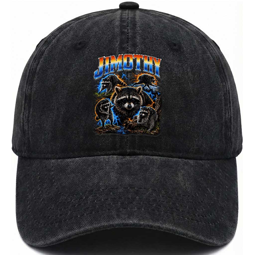 Jimothy the Raccoon Vintage 90s Bootleg Lightning Graphic Washed Cotton Baseball Cap Viral Seattle Trash Panda TS02 Print Your Wear