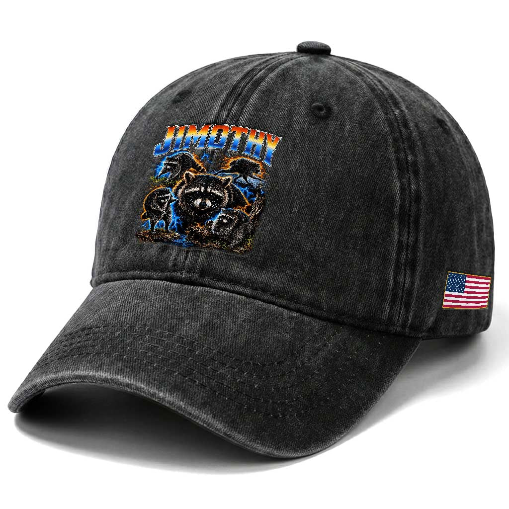 Jimothy the Raccoon Vintage 90s Bootleg Lightning Graphic Washed Cotton Baseball Cap Viral Seattle Trash Panda