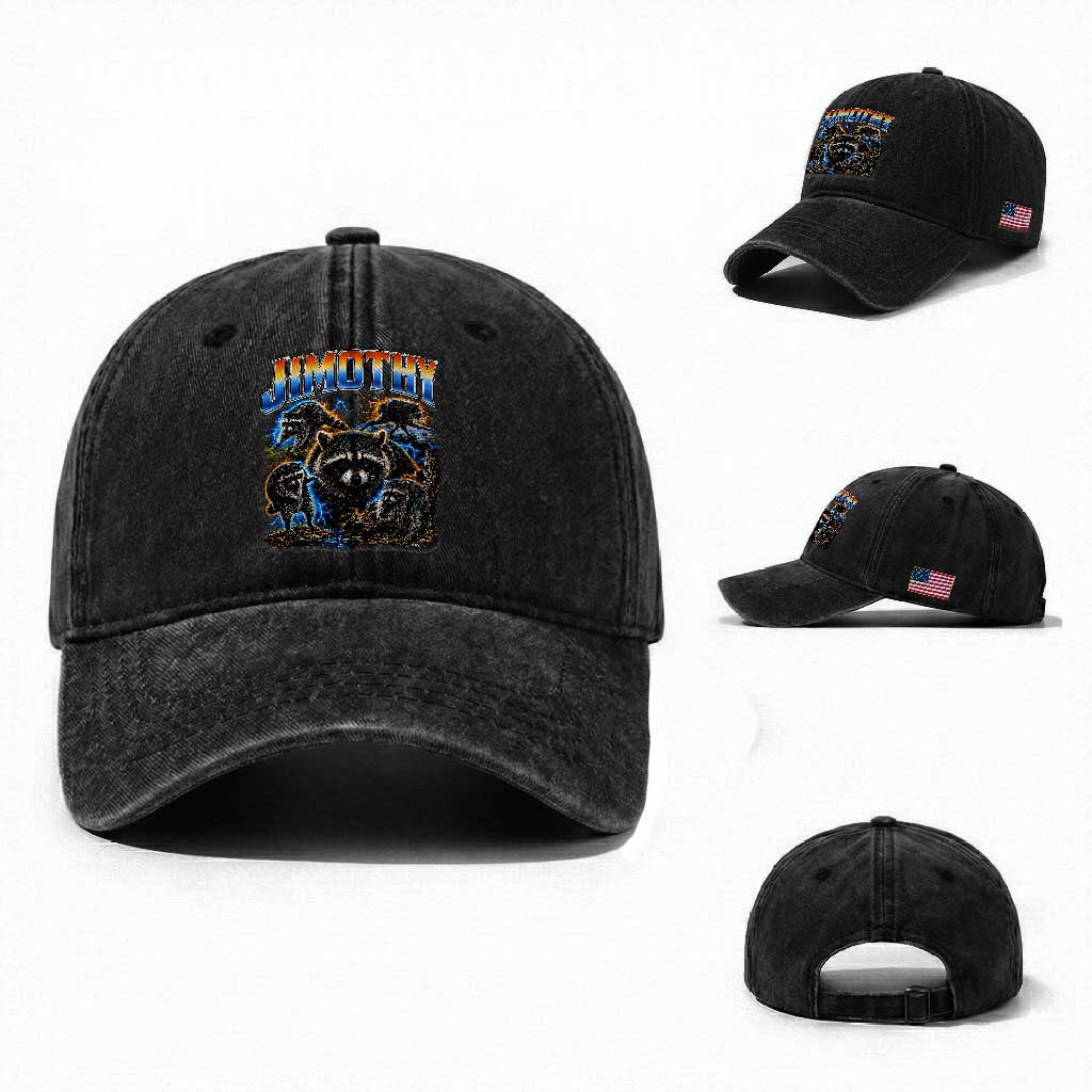 Jimothy the Raccoon Vintage 90s Bootleg Lightning Graphic Washed Cotton Baseball Cap Viral Seattle Trash Panda