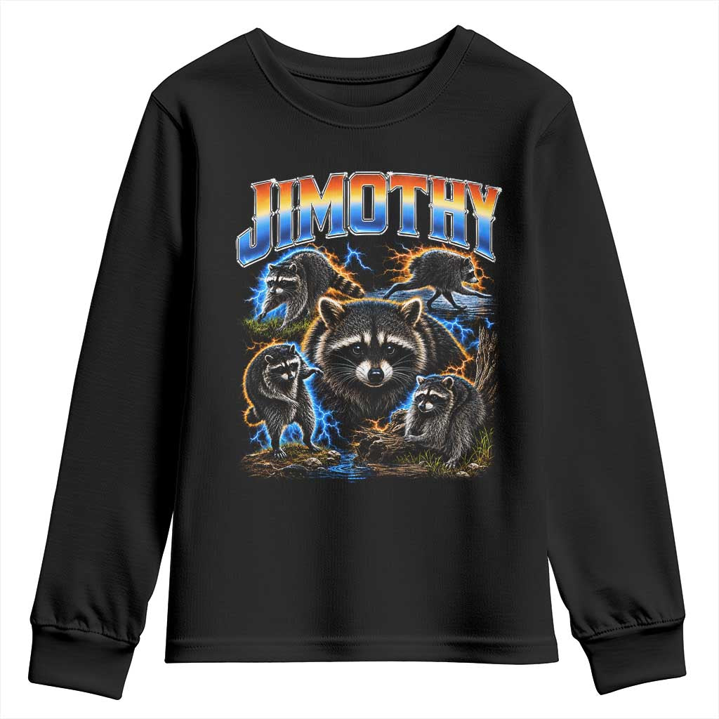 Jimothy the Raccoon Vintage 90s Bootleg Lightning Graphic Youth Sweatshirt Viral Seattle Trash Panda TS02 Black Print Your Wear
