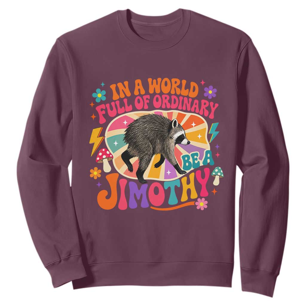 In A World Full Of Ordinary Be A Jimothy Psychedelic Style Sweatshirt Retro Groovy Seattle Raccoon Legend Graphic