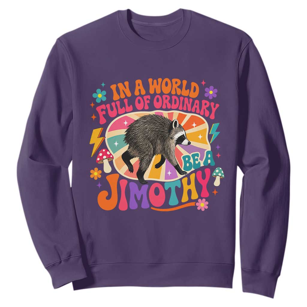 In A World Full Of Ordinary Be A Jimothy Psychedelic Style Sweatshirt Retro Groovy Seattle Raccoon Legend Graphic