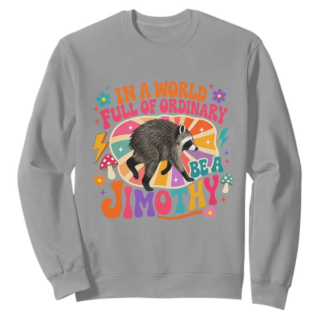 In A World Full Of Ordinary Be A Jimothy Psychedelic Style Sweatshirt Retro Groovy Seattle Raccoon Legend Graphic