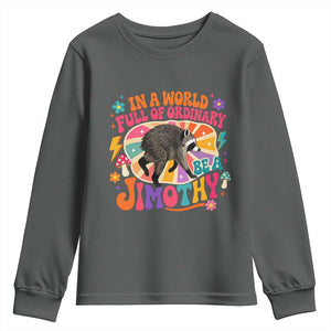 In A World Full Of Ordinary Be A Jimothy Psychedelic Style Youth Sweatshirt Retro Groovy Seattle Raccoon Legend Graphic