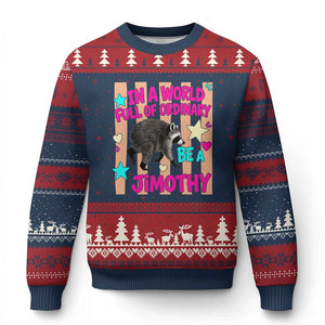 In A World Full Of Ordinary Be A Jimothy Preppy Style Ugly Christmas Sweater Cute Y2K Pop Seattle Raccoon Legend Graphic