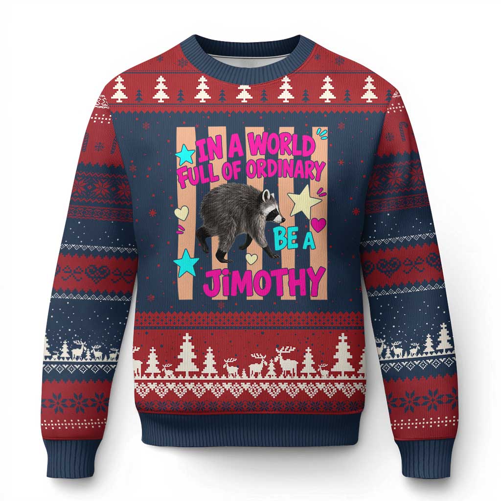 In A World Full Of Ordinary Be A Jimothy Preppy Style Ugly Christmas Sweater Cute Y2K Pop Seattle Raccoon Legend Graphic TS02 Navy Red Print Your Wear