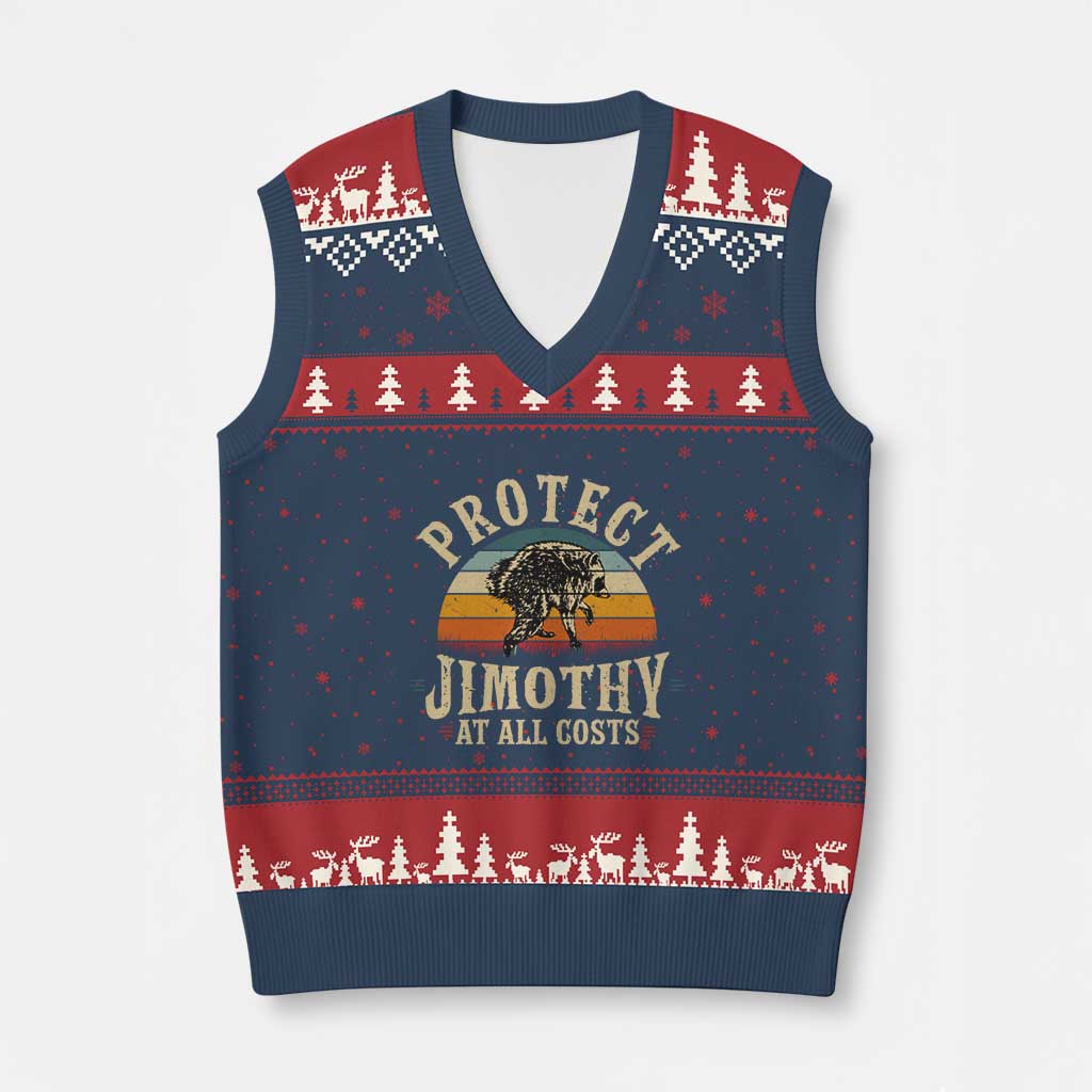 Protect Jimothy At All Costs Seattle Raccoon V-Neck Knit Sweater Vest Vintage Sunset Feral Trash Panda Legend Supporter TS02 Navy Red Print Your Wear