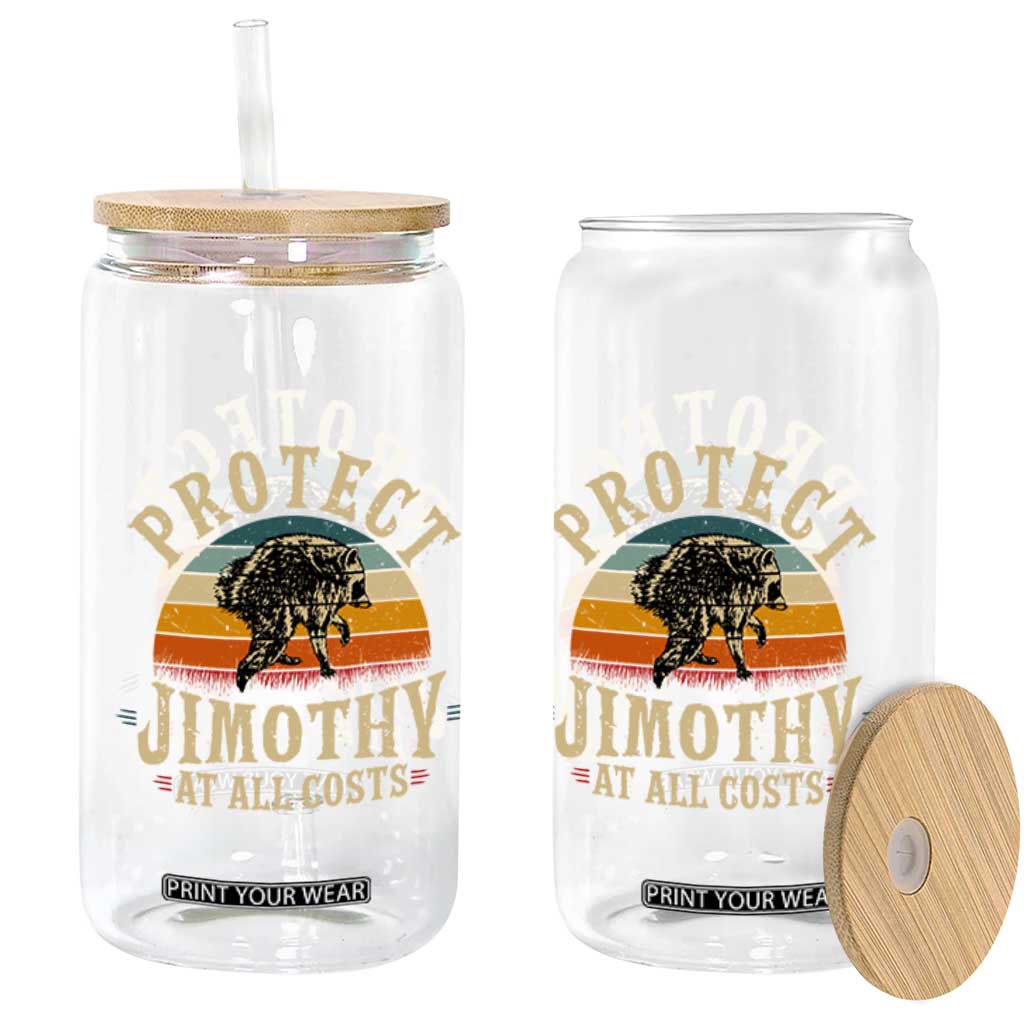 Protect Jimothy At All Costs Seattle Raccoon Glass Can Vintage Sunset Feral Trash Panda Legend Supporter