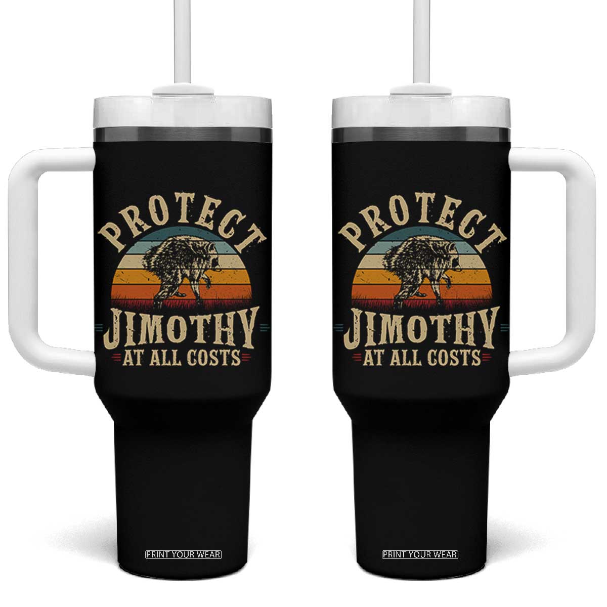Protect Jimothy At All Costs Seattle Raccoon Tumbler With Handle Vintage Sunset Feral Trash Panda Legend Supporter