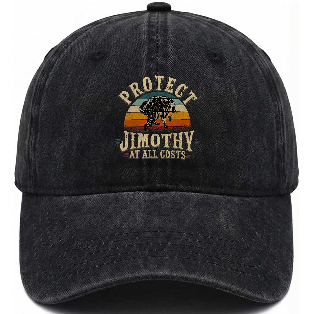 Protect Jimothy At All Costs Seattle Raccoon Washed Cotton Baseball Cap Vintage Sunset Feral Trash Panda Legend Supporter TS02 Print Your Wear