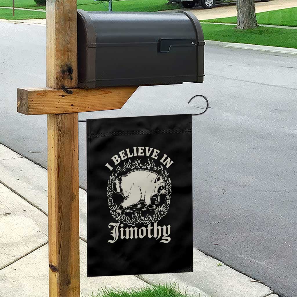 I Believe In Jimothy the Seattle Raccoon Garden Flag Flaming Circle Vintage Feral Legend Trash Panda Supporter