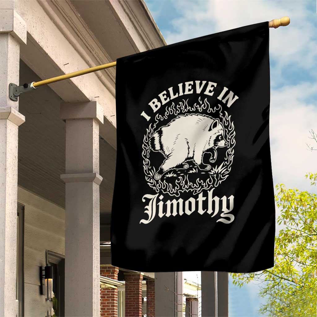 I Believe In Jimothy the Seattle Raccoon Garden Flag Flaming Circle Vintage Feral Legend Trash Panda Supporter