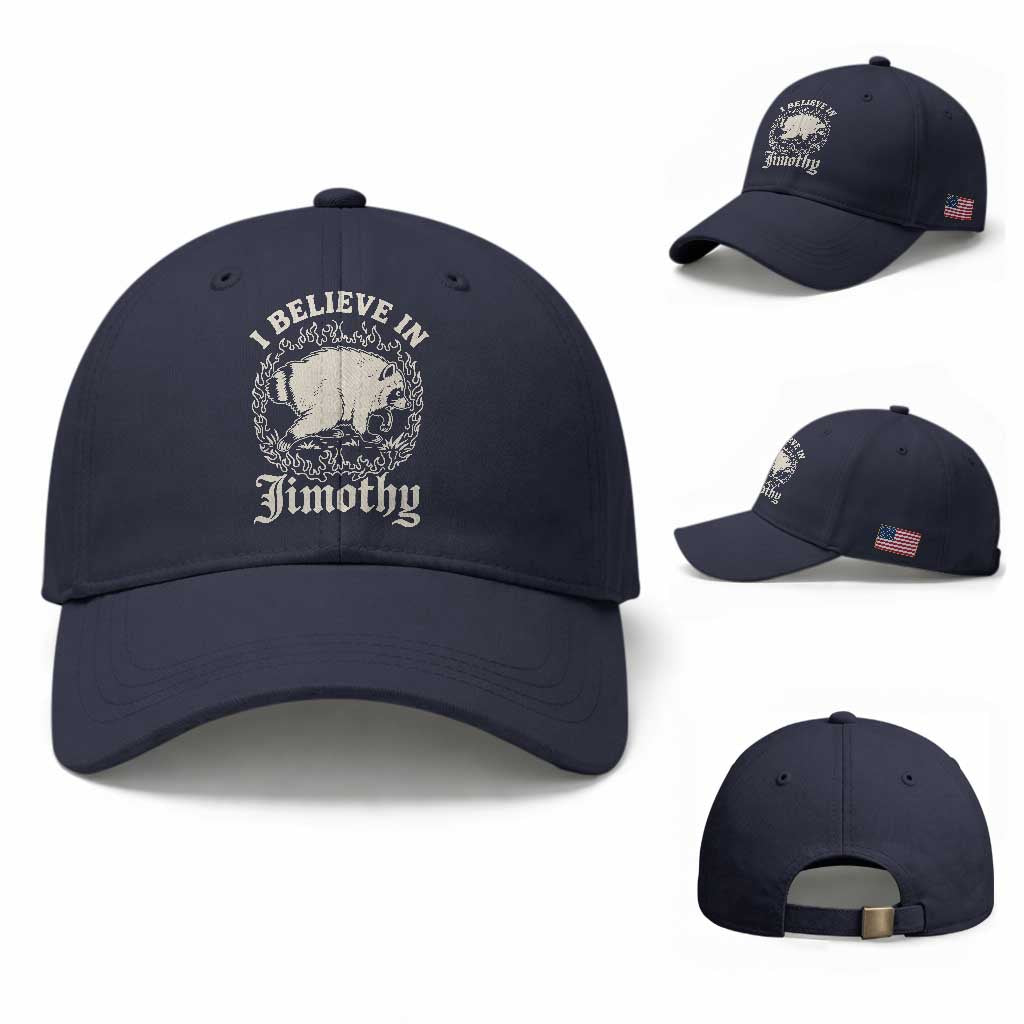 I Believe In Jimothy the Seattle Raccoon Baseball Cap Flaming Circle Vintage Feral Legend Trash Panda Supporter