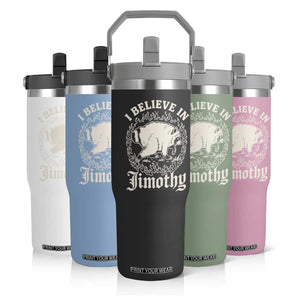 I Believe In Jimothy the Seattle Raccoon Flip Straw Tumbler Flaming Circle Vintage Feral Legend Trash Panda Supporter