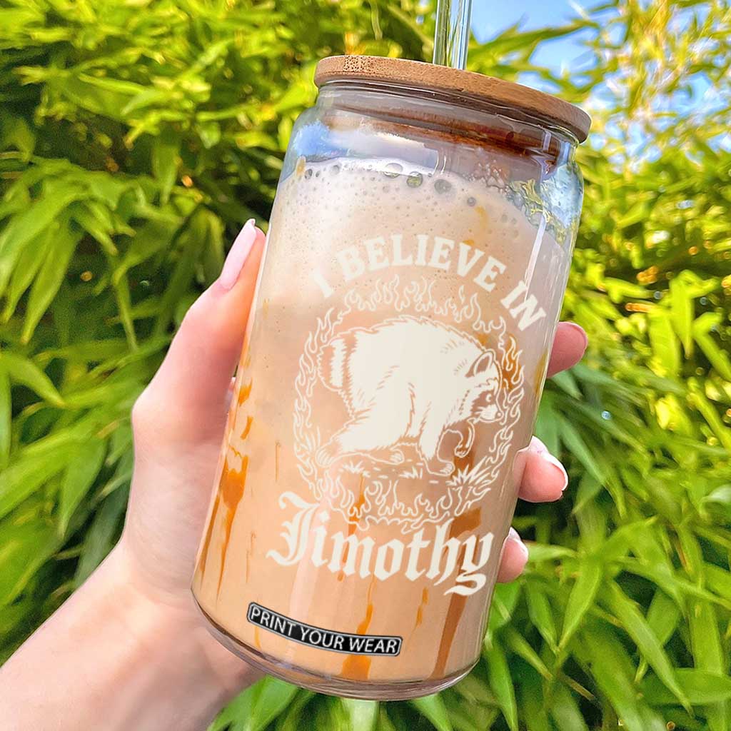 I Believe In Jimothy the Seattle Raccoon Glass Can Flaming Circle Vintage Feral Legend Trash Panda Supporter TS02 Black Print Your Wear
