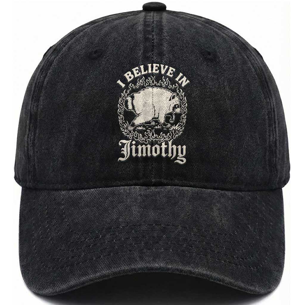 I Believe In Jimothy the Seattle Raccoon Washed Cotton Baseball Cap Flaming Circle Vintage Feral Legend Trash Panda Supporter TS02 Print Your Wear