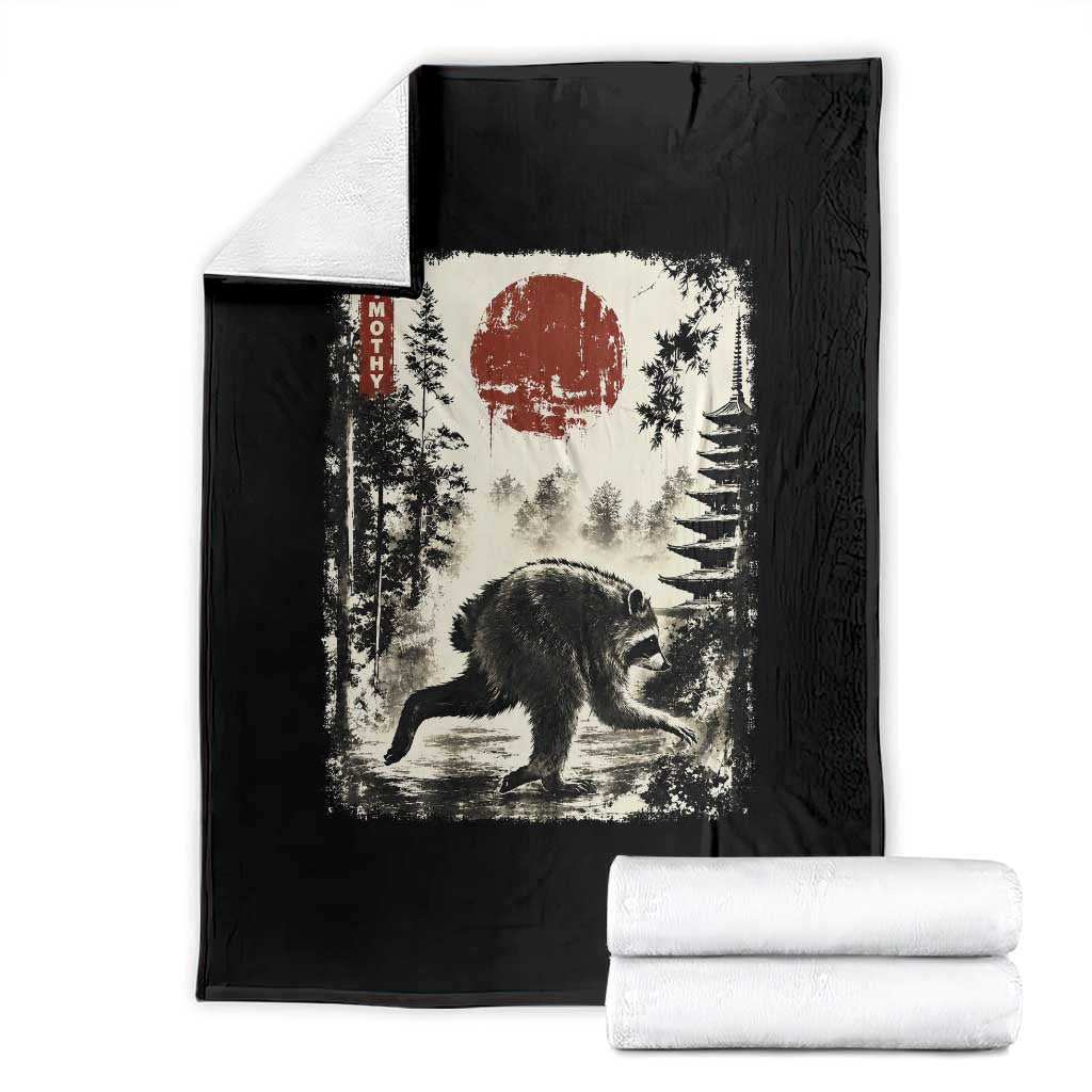 Jimothy the Raccoon Japanese Ukiyo-e Style Vintage Graphic Throw Blanket Viral Seattle Trash Panda Feral Legend Supporter TS02 Black Print Your Wear