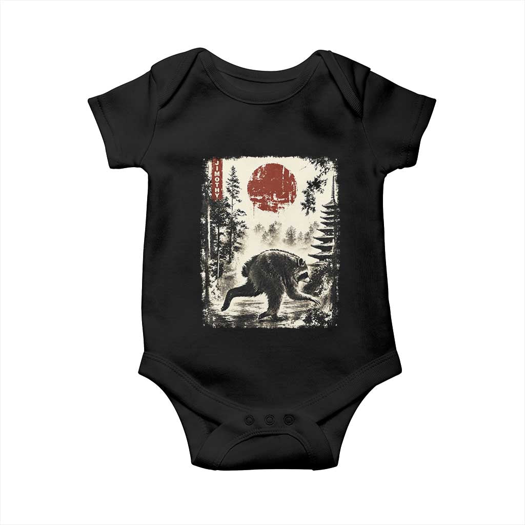 Jimothy the Raccoon Japanese Ukiyo-e Style Vintage Graphic Baby Onesie Viral Seattle Trash Panda Feral Legend Supporter TS02 Black Print Your Wear