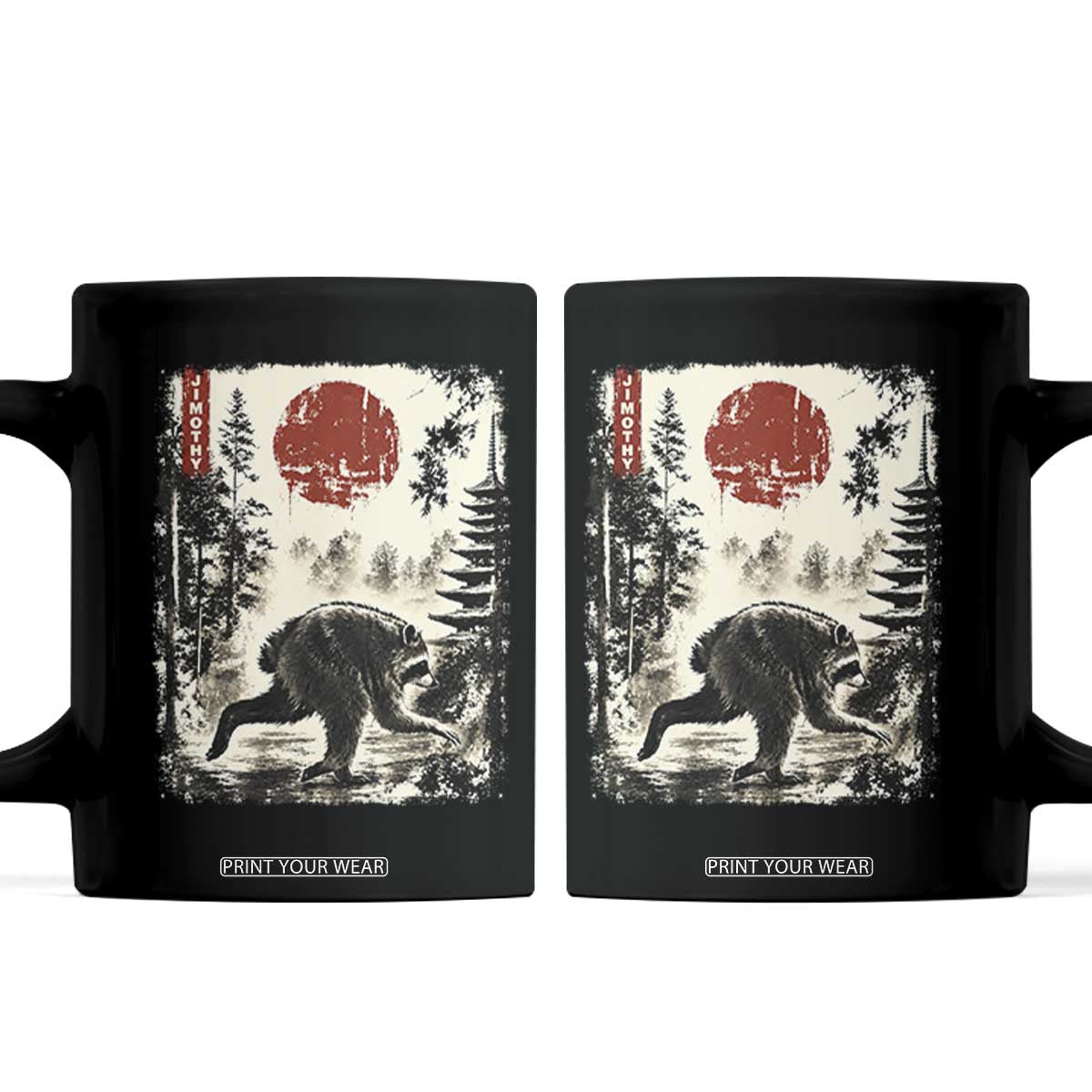 Jimothy the Raccoon Japanese Ukiyo-e Style Vintage Graphic Coffee Mug Viral Seattle Trash Panda Feral Legend Supporter TS02 Black Print Your Wear