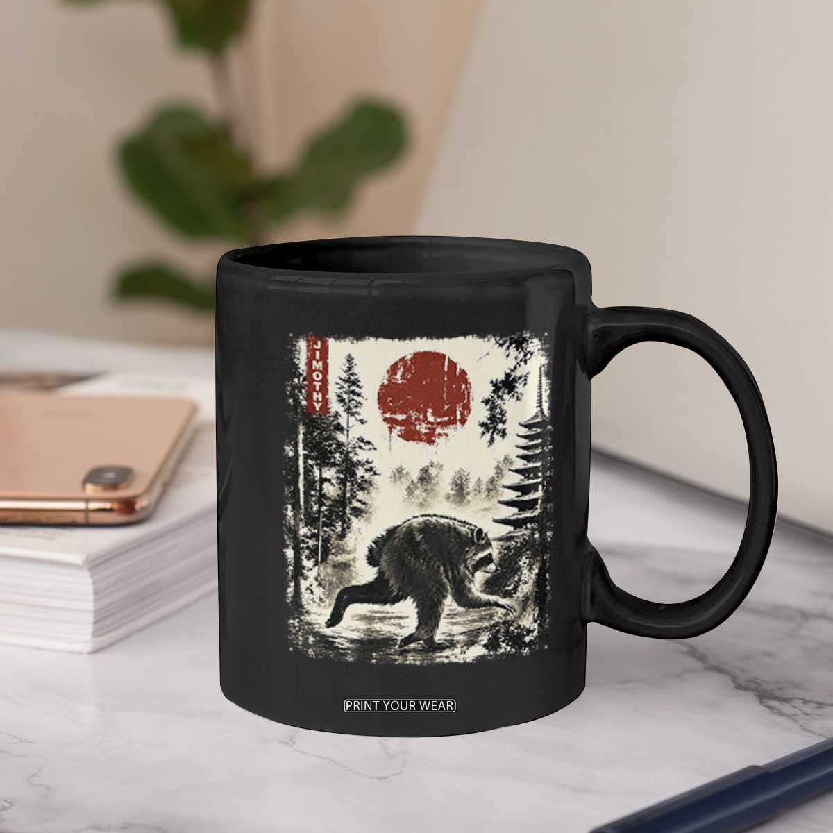Jimothy the Raccoon Japanese Ukiyo-e Style Vintage Graphic Coffee Mug Viral Seattle Trash Panda Feral Legend Supporter